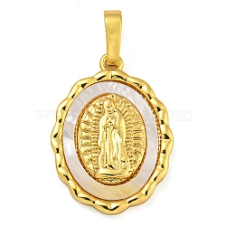 Brass Pendants with Shell and Jump Ring, Religion Oval with Virgin Mary, Real 18K Gold Plated, 21x15x3mm, Hole: 3.5x6mm(KK-D534-03G-01)