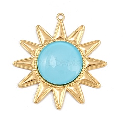 304 Stainless Steel Pendants, Sun, with Glass Bead, PVD Vacuum Plating, Real 18K Gold Plated, Blue, 56x52x7mm, Hole: 2.5mm(STAS-I352-23G-04)