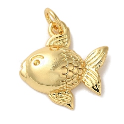 Fish Rack Plating Brass Pendants, with Jump Rings, Cadmium Free & Lead Free, Long-Lasting Plated, Real 18K Gold Plated, 17x16.5x4.5mm, Hole: 3mm(KK-U027-35G)