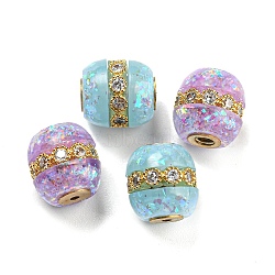 Rack Plating Brass Micro Pave Cubic Zirconia with Synthetic Opal Beads, Long-Lasting Plated, Real 18K Gold Plated, Barrel, Mixed Color, 10.5x10mm, Hole: 2.3mm & 1mm(KK-B080-01A)