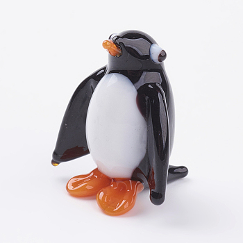 Home Decorations, Handmade Lampwork Display Decorations, Penguin, Black and White, 18x20x22mm