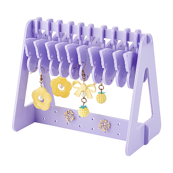 Elite 1 Set Opaque Acrylic Earring Display Stands, Clothes Hanger Shaped Earring Organizer Holder with 10Pcs Butterfly Hangers, Medium Purple, Finish Product: 15x8.3x12cm