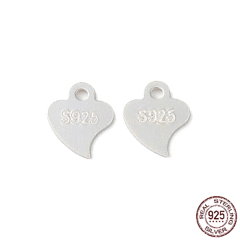 925 Sterling Silver Heart Chain Extender Connectors, Chain Tabs with S925 Stamp, Silver, 6.5x5x0.5mm, Hole: 0.9mm