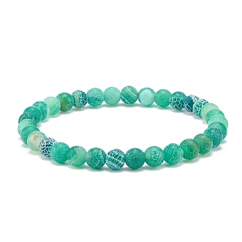 Natural Weathered Agate(Dyed) Round Beaded Stretch Bracelet, Gemstone Jewelry for Women, Turquoise, Inner Diameter: 2-1/4 inch(5.7cm), Beads: 6mm