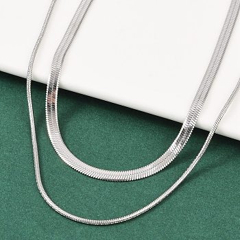 Non-Tarnish 316 Stainless Steel Round Snake and Herringbone Chains Double Layer Necklace for Women Men, Stainless Steel Color, 15.94 inch(40.5cm)