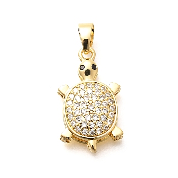 Brass Micro Pave Cubic Zirconia Pendants, Cadmium Free & Nickel Free & Lead Free, Real 18K Gold Plated, Tortoise Charms, Clear, 26x15x6mm, Hole: 6x4mm