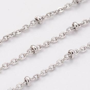 304 Stainless Steel Cable Chains, Satellite Chains, Soldered, with Spool, Rondelle Beads, Stainless Steel Color, 2mm, about 32.8 Feet(10m)/roll