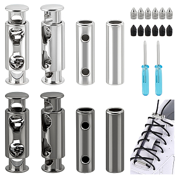 2 Sets 2 Colors Alloy Spring Buckles, DIY Sneaker Kits Metal Shoelaces Lock Accessories, with Screw and Screwdriver, Gunmetal & Platinum, 45x55x55mm, 1 set/color