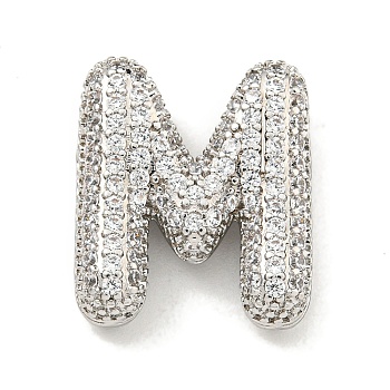 Platinum Plated Brass Micro Pave Cubic Zirconia Pendants, Letter Charms, Letter M, 23x23.8x6mm, Hole: 3x2.5mm