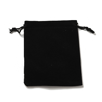 Velvet Storage Bags, Drawstring Pouches Packaging Bag, Rectangle, Black, 12x10x0.5cm