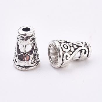 Tibetan Style Alloy Bead Cone, Apetalous, Antique Silver, 10x7mm, Hole: 1.2mm, Inner Diameter: 5mm