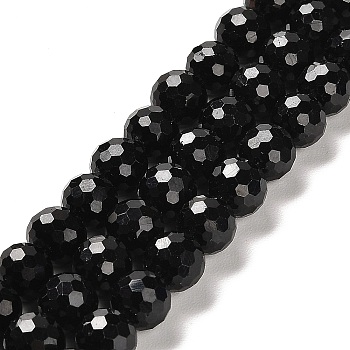 Natural Black Tourmaline Beads Strands, Faceted Round, 7.8~8.8mm, Hole: 1mm, about 47~49pcs/strand, 15.08''~15.24''(38.3~38.7cm)