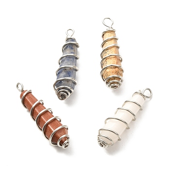 Natural & Synthetic Gemstone Pendants, with Silver Brass Findings, Bullet, 40x11mm, Hole: 4x3.5mm