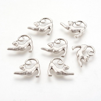 Tibetan Style Pendants, Lead Free & Nickel Free, Cat, Antique Silver, 14x17x3.5mm, Hole: 2.5mm