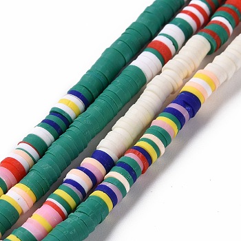 Handmade Polymer Clay Bead Strands, Flat Round, Heishi Beads, Dark Green, 4x0.5~2mm, Hole: 1.2mm, about 350~360pcs/strand, 15.16~15.47 inch(38.5~39.3cm)