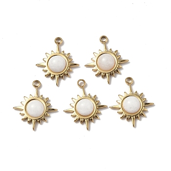 Vacuum Plating 201 Stainless Steel Natural White Jade Charms, Real 18K Gold Plated, Sun, 15x12.5x4mm, Hole: 1.4mm