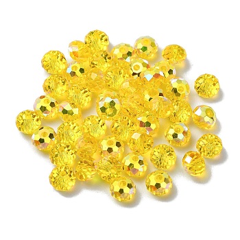 AB Color Plated Glass Beads, Faceted Rondelle, Gold, 6x4mm, Hole: 1.4mm