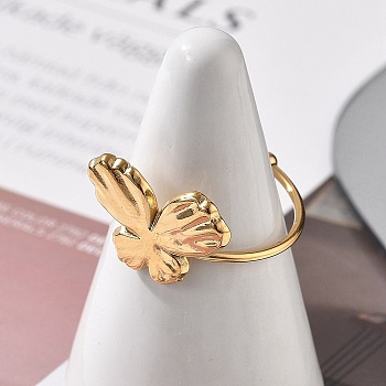 304 Stainless Steel Open Cuff Ring for Women, Golden, Butterfly, Butterfly: 18x13mm, Adjustable