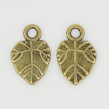 Tibetan Style Alloy Pendants, Cadmium Free & Nickel Free & Lead Free, Leaf, Antique Bronze, 18mm long, 11.5mm wide, 1.5mm thick hole: 3mm