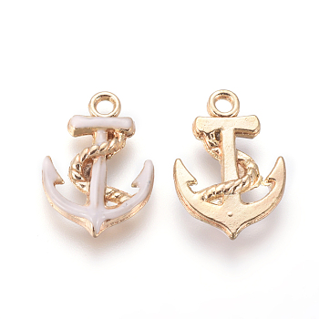 Enamel Pendants, with Light Gold Plated AlLoy Findings, Anchor, Lavender Blush, 17x12x3mm, Hole: 2mm