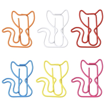 30Pcs Iron Paper Clips, Bookmark Marking Clips, Cat Shape, Mixed Color, 29.5x24.5x1mm
