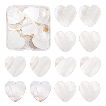 Natural Freshwater Shell Pendants, Heart, Seashell Color, 26~27x27~28x1~2mm, Hole: 1mm, 30pcs/box