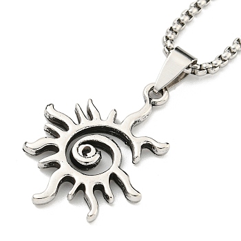 Alloy Pendant Necklace, Stainless Steel Box Chain Necklaces for Men, Sun, 23.23 inch(59cm)