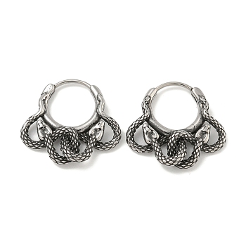 316 Surgical Stainless Steel Hoop Earrings, Snake, Antique Silver, 21.5x23mm