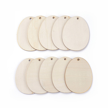 Wood Pendants, Oval, Beige, 99x75x2mm, Hole: 4mm, about 10pcs/bag