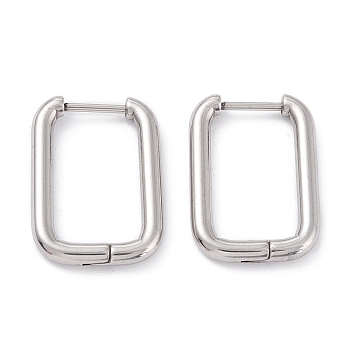 201 Stainless Steel Hoop Earrings, with 316 Surgical Stainless Steel Pin, Rectangle, Stainless Steel Color, 20.5x14.5x2.5mm, Pin: 1mm