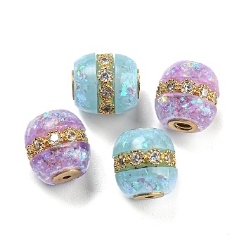 Rack Plating Brass Micro Pave Cubic Zirconia with Synthetic Opal Beads, Long-Lasting Plated, Real 18K Gold Plated, Barrel, Mixed Color, 10.5x10mm, Hole: 2.3mm & 1mm