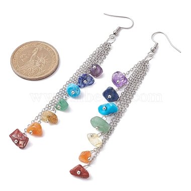 Boucles d'oreilles pendantes en perles de pierres précieuses mélangées naturelles et synthétiques chakra(EJEW-JE05427-02)-3