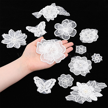 12Pcs 12 Style Flower/Butterfly Polyester Embroidery Sew on Clothing Patches(PATC-CA0001-10)-2