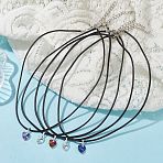 5Pcs 5 Color Glass Heart Pendant Necklaces Set, with Imitation Leather Cords, Mixed Color, 17.72 inch(45cm), 1pc/color(NJEW-JN04476-S)