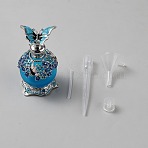 Glass with Zinc Alloy Perfume Bottles, with Cap, Round with Butterfly & Flower Pattern, Dark Turquoise, 4.55x8.05cm, Capacity: 25ml(0.85fl. oz)(AJEW-WH20006-541A)