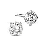 Rhodium Plated 925 Sterling Silver Four Pronged Ear Studs, with AAA Cubic Zirconia and Ear Nuts, Clear, 7mm(JE420A-03)