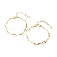 304 Stainless Steel Paperclip & Satellite Chains Bracelet Set, Golden, 7-1/2 inch(19cm), 2pcs/set(X-BJEW-JB06523)