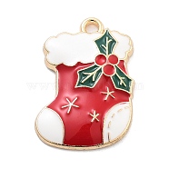 Christmas Theme Alloy Enamel Pendants, Light Gold, Christmas Socking, 25x18x3mm, Hole: 1.8mm(X-ENAM-D060-04E)