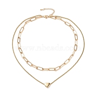 Vacuum Plating 304 Stainless Steel Double Chains Multi Layered Necklace with Heart Beaded for Women, Golden, 16.34 inch(41.5cm)(STAS-E155-25G)