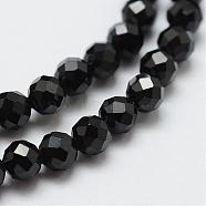 Natural Black Spinel Beads Strands, Faceted, Round, 4mm, Hole: 0.5mm, about 103pcs/strand, 15.35 inch(39cm)(G-E366-07-4mm)