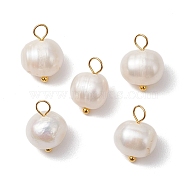 Natural Cultured Freshwater Pearl Pendants, Potato Charms, with Brass Loops, Golden, 14x9x8.5mm, Hole: 2.5mm(PALLOY-JF03091-02)