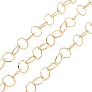 Brass Textured Hexagon Link Chains, Unwelded, with Spool, Real 18K Gold Plated, 9.5x9x1mm(CHC-M025-33G)
