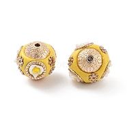 Handmade Indonesia Beads, with Alloy and Resin, Round with Flower, Golden, Gold, 16x17~18mm, Hole: 1.8mm(FIND-Q106-01B)