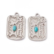 Synthetic Turquoise Pendants, Rectangle Charms with Giraffe, with Rack Plating Alloy Findings, Antique Silver, 34x21x4mm, Hole: 3mm(PALLOY-D013-12AS)