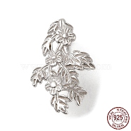 Rhodium Plated 925 Sterling Silver Ice Pick Pinch Bails, Flower, with S925 Stamp, Real Platinum Plated, 21x13x9mm, Pin: 1mm(STER-NH0001-18P)
