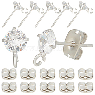 12Pcs Diamond Shape Brass Micro Clear Cubic Zirconia Stud Earring Findings, with Vertical Loop, with 12Pcs Ear Nuts, Real Platinum Plated, 8.5x5.5mm, Hole: 1.5mm, Pin: 0.7mm(KK-BBC0012-75)