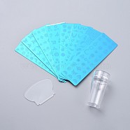 Stainless Steel Nail Art Stamping Plates, Nail Image Templates, with Silicone Seal Stamp & Scraper, Stainless Steel Color, Templates: 120x40mm, 8pcs/set(MRMJ-X0029-11)
