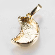 Brass Pendant Cabochon Settings, Plain Edge Bezel Cups, Long-Lasting Plated, Moon, Golden, 16.5x10.5x3mm, Hole: 2x2.5mm, Tray: 12x6mm(KK-G338-13G)