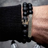 Fashion Retro Black Matte Bracelet Set with Zircon Crown, Diamond Ball, Dice, Lion Head Bracelet(ZZ8347-2)
