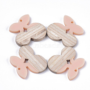 Resin & Wood Pendants, Cherry, Pink, 27.5x29.5x3mm, Hole: 2mm(RESI-S358-47D)